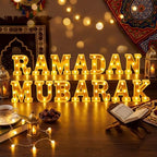 Aurelema 14 Pcs Ramadan Mubarak Decorations LED Letter Lights Sign - Image 2
