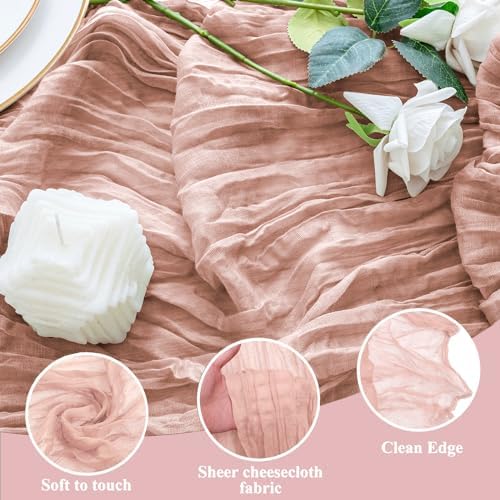 Cheesecloth Table Runner 10FT 12Pcs Dusty Pink Boho Gauze Sheer Runners - Image 3