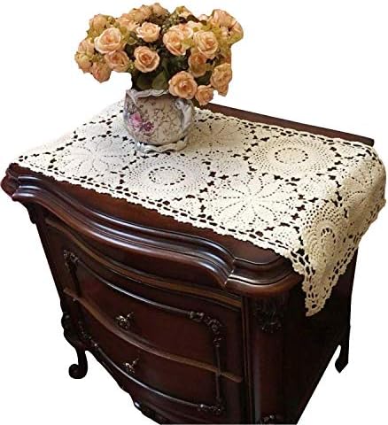 USTIDE 2pc Rustic Floral Table Runner Hand Crochet Table Placemats Beige Cotton Table Doilies Runners,15 Inches x31 Inches by USTIDE
