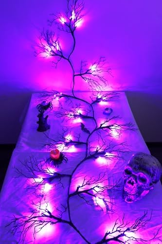 9 Ft 66 LED Willow Vine Twig Decor Black Halloween Garland with Purple Lights, Timer 8 Modes Waterproof Battery Operated Indoor Halloween Decorations for Wall Fireplace Mantle Home Office Party Decor - Image 4