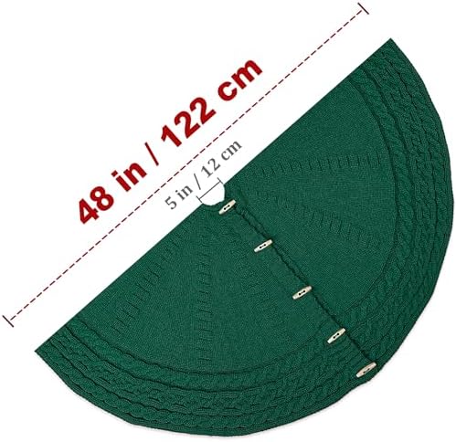 48-Inch Cable Sweater Knit Christmas Tree Skirt with Wooden Toggles, Forest Green - Image 4