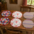 6 Pack Large Quilted Round Placemats 14 Inch Reversible Patchwork Cotton Table Mats, Vintage Floral Cottagecore Farmhouse Washable Dining Table Decor by Gandeer