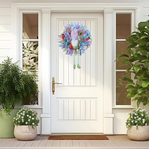 Easter Wreaths for Front Door with Lights,Easter Door Wreath,Easter Mesh Wreath,Bunny Spring Colorful Easter Decorations Holiday Ornament for Home Indoor Outdoor Supplies (Blue Long Leg) - Image 4