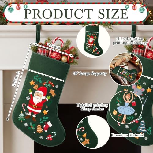 Tatuo 7 Packs Christmas Stockings Personalized Customized 18 Inches Hanging Stockings, Santa Claus Mouse King Sugar Plum Fairy Soldiers Clara Nc King for Xmas Tree Fireplace Family Holiday Decor - Image 2