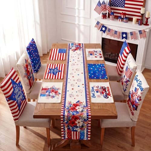 Newtay 13 Pcs 4th of July Table Runner Placemats and Dining Chair Cover Set Patriotic Red White Blue Decoration for 250th Anniversary Memorial Independence Day Kitchen Dining Home Party Decor(Classic) - Image 4