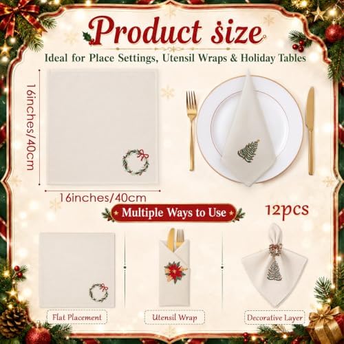 Christmas Cloth Napkins Linen Dinner Napkin, Set of 12, Linen - Image 2