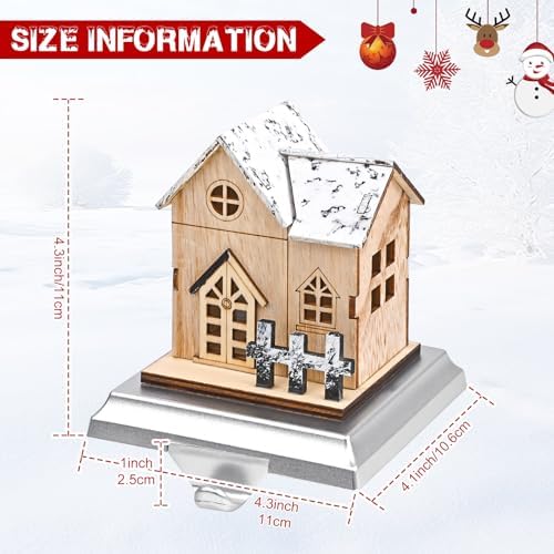 4 Pack Christmas Stocking Holders for Mantle, Wood Room Hangers With Lights, House Xmas Hanging Hooks for Fireplace Tables, Weighted Hook Christmas Decorations - Image 4