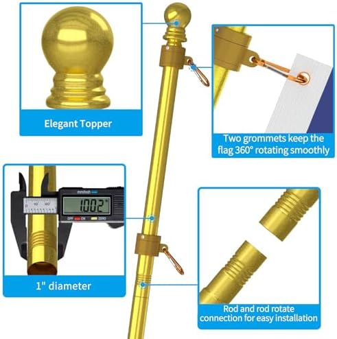 ZMTECH Flag Pole - Upgraded Bracket, 6 FT Stainless Steel Flag Poles for Outside House, Residential or Commerical, Tangle Free Flag Pole Kit for American Flag (Without Flag, Gold) - Image 5
