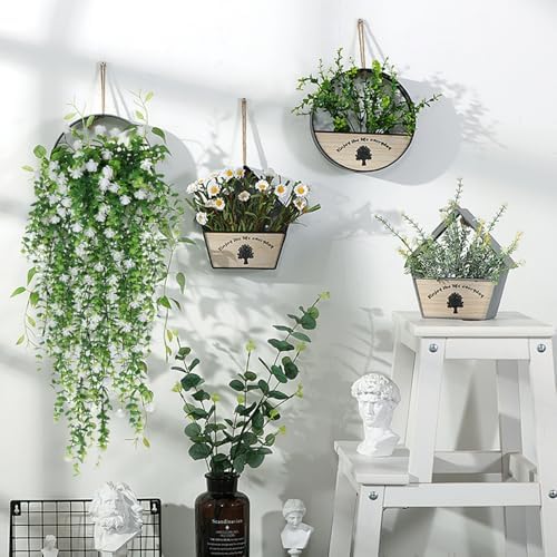 WEISPARK Artificial Hanging Flowers, 12pcs Fake Eucalyptus Vine Faux Flower Greenery Garland Plastic Plants for Indoor Outdoor Wall Garden Wedding Home Party Decor (12pcs White) - Image 3