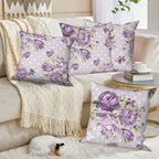 Purple Flower Throw Pillow Covers 24"x24" Set of 4, Countryside Floral Sofa Cushion Cover for Chair Couch Bed Living Room Office Car Garden Patio Farmhouse Indoor Outdoor Decorative - Image 4