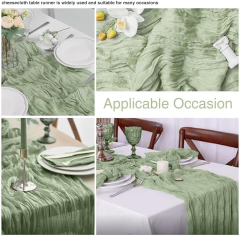 20 Pack Sage Green Cheesecloth Table Runner 17x108 Inch Boho Wrinkled Sheer Romantic Gauze Cheese Cloth Table Runner Bulk Decor for Wedding, Bridal Shower, Birthday Party - Image 3