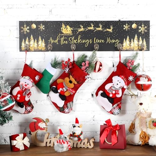 Soaoo Christmas Stocking Holder for Wall with 6 Hooks, Black, Gold - Image 6