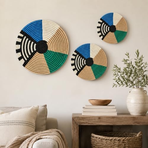 Handwoven African Basket Bowl for Fruits Home Decor (Green, Blue,black, 12in diameter) - Image 6