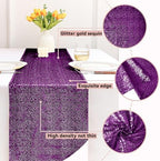 Sugargirl 10 Packs 12 x 72 inches Sequin Table Runner, Glitter Purple Table Runner for Birthday Party Supplies Wedding Holiday Celebration Event Decorations - Image 3