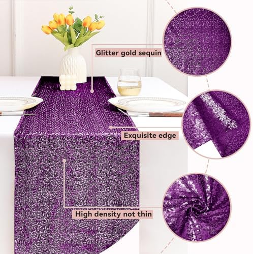 Sugargirl 10 Packs 12 x 72 inches Sequin Table Runner, Glitter Purple Table Runner for Birthday Party Supplies Wedding Holiday Celebration Event Decorations - Image 3