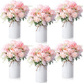 Domensi 6 Sets Wedding Centerpiece for Table Decoration Light Pink Artificial Fake Rose Flower with Metal Vase Faux Silk Rose Bouquet Floral Arrangement for Bridal Shower Home Dining by Domensi