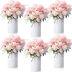 Domensi 6 Sets Wedding Centerpiece for Table Decoration Light Pink Artificial Fake Rose Flower with Metal Vase Faux Silk Rose Bouquet Floral Arrangement for Bridal Shower Home Dining by Domensi