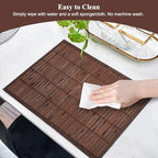 Bamboo Placemats Set of 8 with Fabric Border, Table Mats, Coffee - Image 4