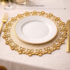 Beaded Placemats for Dining Table Ivory Gold -Set of 2 13 Inches Beaded Placemats Round for Gathering, Thanksgiving - Occasional Decoration and Family Parties Celebrations - Image 4