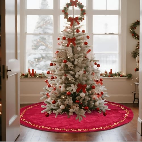 HyDren 84 inch Velvet Christmas Red Tree Skirt (Classical Style) by HyDren