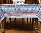 72x118 Inches Rectangle Hand Block Printed Cotton Tablecloth, Red Grey Floral Table Cloths Washable, Indian Table Linen for Halloween Christmas Outdoor Thanksgiving Gifts Home Decor Dinning Outdoor - Image 4