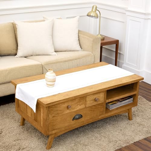 Solino Home 100% Pure Linen Dining Table Runner White Hemstitch, 14 x 48 in by SolinoHome