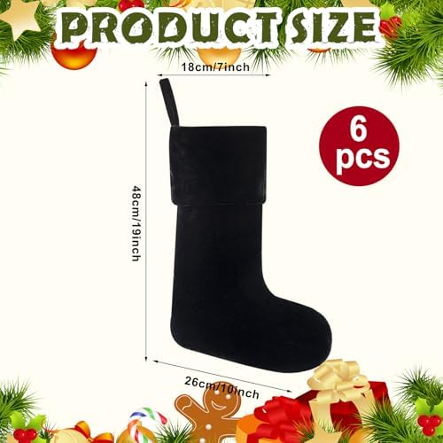Hercicy 6 Pcs Black Christmas Velvet Stocking 19 Inch Xmas Hanging Stocking - Image 2