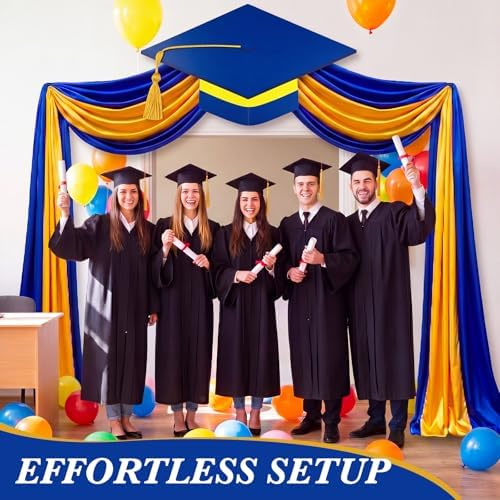Batiyeer 3 Pcs Graduation Porch Decorations Class of 2026, 32.8 x 1.64 ft Large Graduation Blue Yellow Door Frame Decor with Diploma Cap for Congrats Grad School College Porch Flag Outdoor Party - Image 5