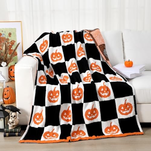 Buryeah Halloween Pumpkin Knit Throw Blanket, 50 x 60 Inch Grimace Reversible Knitted Throw Blanket, Cozy Lightweight Soft Gift for Couch Sofa Bed - Image 2