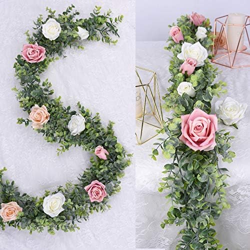DearHouse 6 Pack Faux Eucalyptus Garland Plant, Artificial Vines Hanging Eucalyptus Leaves Greenery Garland for Wedding Backdrop Arch Wall Decor, 5.9 Feet/pcs UV Protected Indoor Outdoor - Image 2