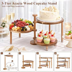LOVYANXUE Acacia Wooden Cupcake Stand, 3 Tier Round Cake Stand 360° Rotatable Cupcake Tower with Tiered Serving Tray, Wood Dessert Table Display Set, Tiered Tray Stand for Party, Wedding (12/10/8 IN) - Image 6