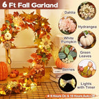 2 Pcs Fall Garland for Mantle, 6 FT Fall Garland with Lights - Image 5