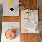 Wracra Cotton Linen Place Mats, Ivory Embroidered Placemats Set of 8 - Image 6