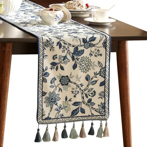 bilin gaier Designer French Linen Extra Long Table Runner,118"x12"-Suqing A by bilingaier