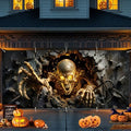 Halloween Garage Door Banner 7x16 FT - Realistic Skeleton Breaking Through Wall Backdrop Cover, Glowing Gold Skull Monster Hanging Decor for Double Car Garage Door Outdoor Yard Scary Party by THISFIND