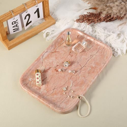 Karibiber Marble Vanity Tray, Bathroom Tray for Countertop, Decoration Dresser Organizer, Perfume, Jewelry Holder, Red Stone Serving for Kitchen Sink Storage(Spring Rose) - Image 5