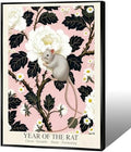 Enchanting Pink Oriental Home Decor - Chinese Lunar Year of the Rat Art Print White Peony & Daisy Pattern Zodiac Wall Art for Bathroom Bedroom Living Room and More 8X12 in Black Framed by Unknown
