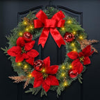 Christmas Wreaths for Front Door 20Inch Christmas Wreath with 50 LED Lights Xmas Door Wreath with Poinsettia for Outdoor Indoor Holiday Home Decoration Xmas Decor Pre-Lit Artificial Wreaths by VCUTEKA