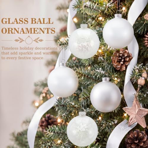 Seenelling 12 Pcs Christmas Glass Ball Ornaments 3.15 Inch, White - Image 2