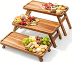 3 Tiered Serving Tray 17 Inch Wooden Cupcake Stand Foldable Dessert Table Display Set Decor Charcuterie Boards Rustic Wood Platters Trays for Party Food Display by ECWAY