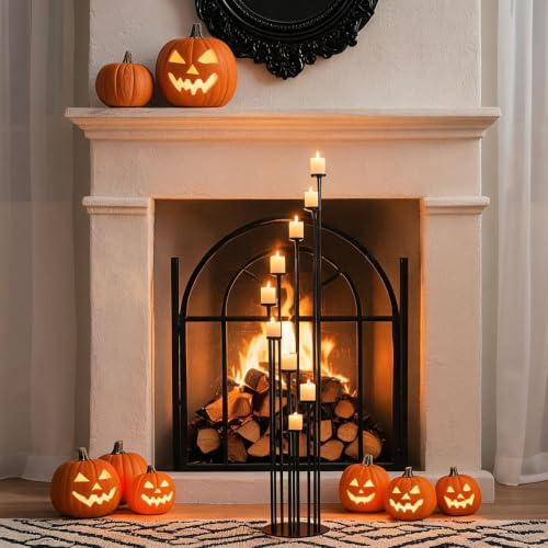 Tall Black Pillar Candle Holders,9 Arms Halloween Candelabra Centerpieces - Image 4
