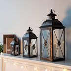 TRIROCKS Set of 3 Decorative Hanging Lantern 9.5/13.5/19" High Vintage Metal Candle Holder with Tempered Glass Perfect for Living Room Garden Yard Patio Parties Events Indoors Outdoors (Black) - Image 4