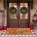 Tinideya 2 Pcs Large Red Christmas Layered Doormat Winter Front Door Mat - Image 4