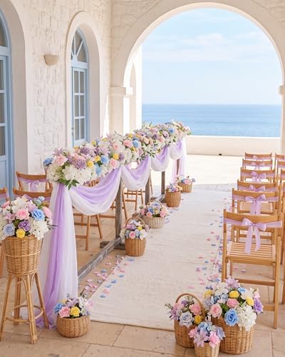 72inch Aisle Flower Garland with Chiffon Sheer Drape, Multi-Color Artificial Flowers Rose with White Butterfly Orchid, Floral Runner for Wedding Arch, Backdrop, Reception Table Decor, Ceremony Pathway - Image 3