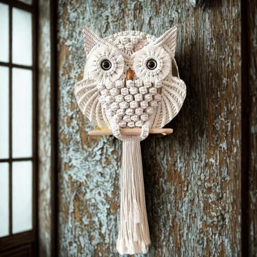 Bohemian Owl Macramé Wall Hanging Pack Of 2-12 x 23 Inch, Off White - Image 7