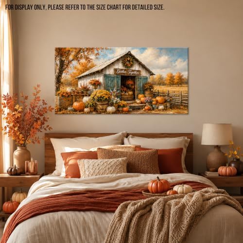 WAXWHELK Fall Canvas Wall Art Rustic Farmhouse Barn Painting Pictures with Pumpkins Mums and Gather Together Sign, Autumn Thanksgiving Home Decor Artwork for Living Room Bedroom, (30"x60") - Image 4