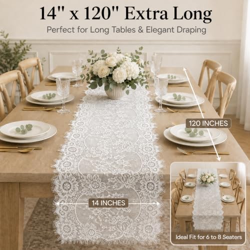 24 Pack White Lace Table Runner 120" Long Vintage Floral Decor - Image 2