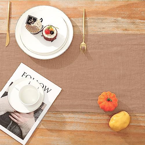 Linen Table Runner 14X108 Inches,100% French Linen Macchiato Tablerunner,Machine Washable Dining Table Runner for Fall,Wedding,Party,Halloween,Christmas(Macchiato) - Image 4