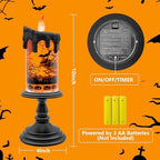 Halloween Snow Globe Flameless Candle – Lighted Halloween Glitter Lantern with Spinning Water and Timer, Pumpkin & Bat Scene Halloween Decor for Home, Party, Table Centerpiece - Image 4