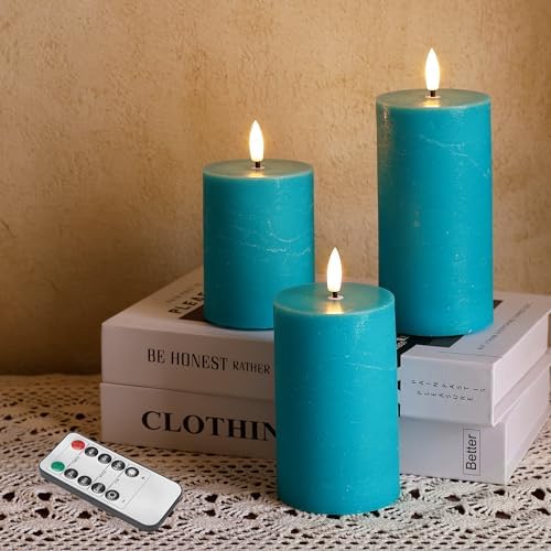 Teal Flameless Candles, Wax Battery Operated Candles with Remote - Image 4